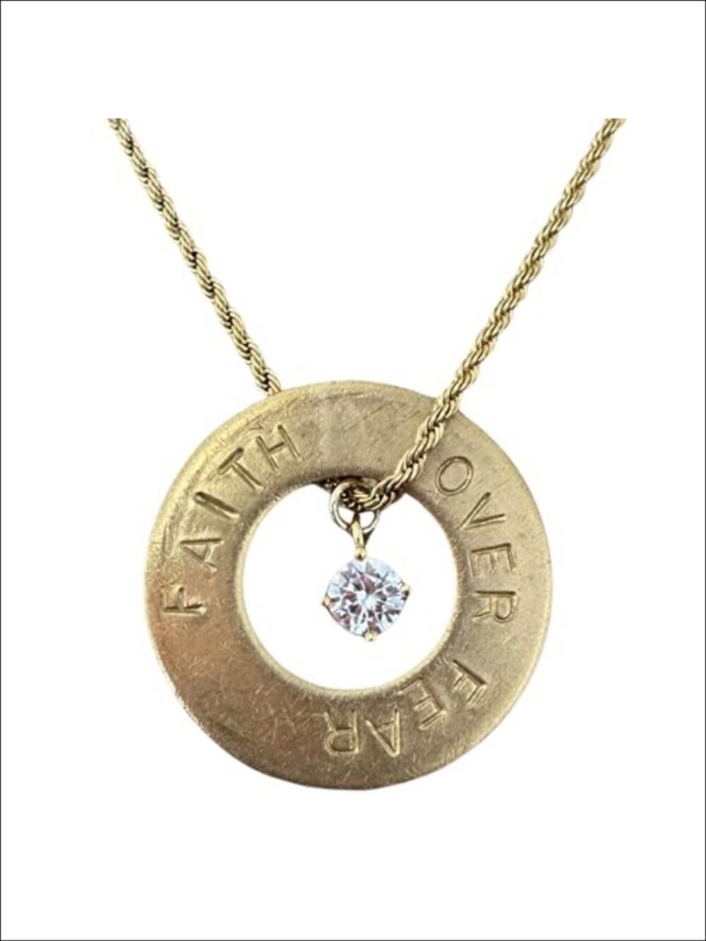 Faith Over Fear Necklace 18K Gold Plated Stainless Steel CZ Charm